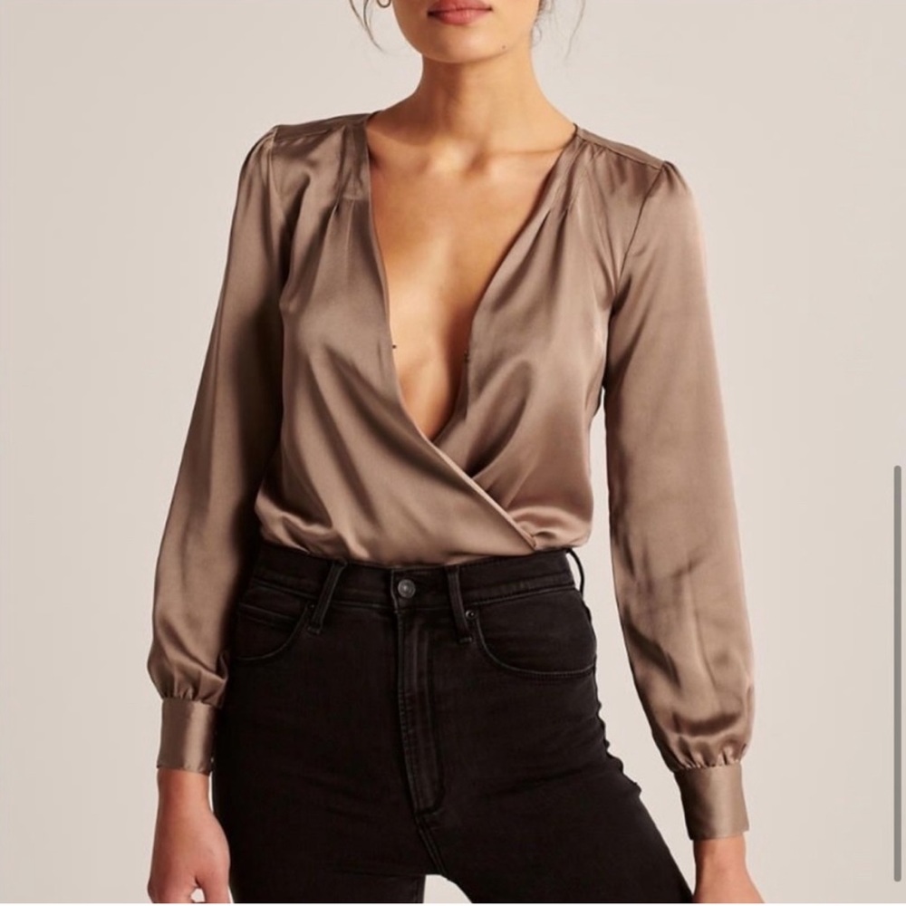 Abercrombie & Fitch Satin Long Sleeve Body Suit